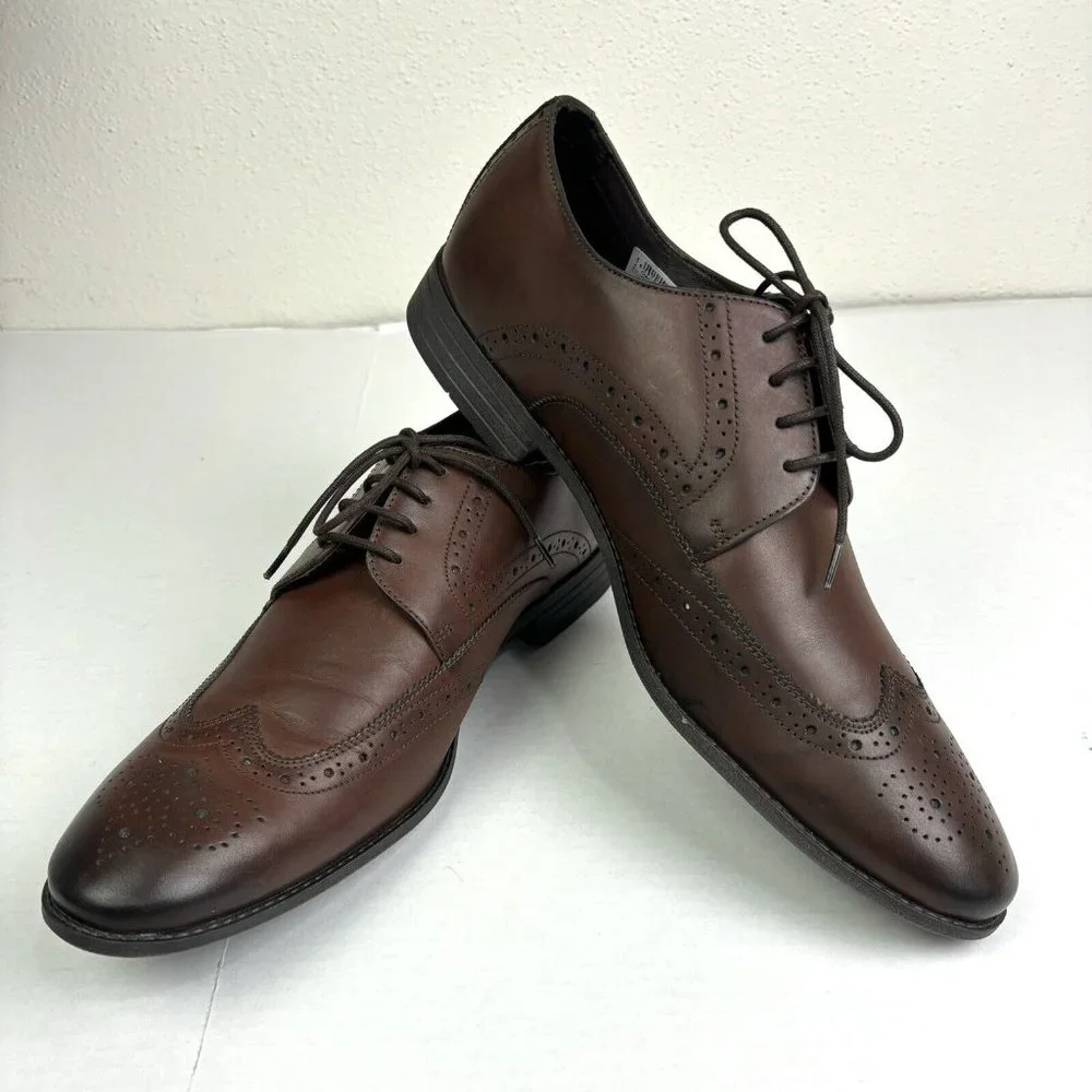 NEW CLARKS Chart Limit Brouge Lace Up Brown Leather Shoes Men's 12 Career Oxford